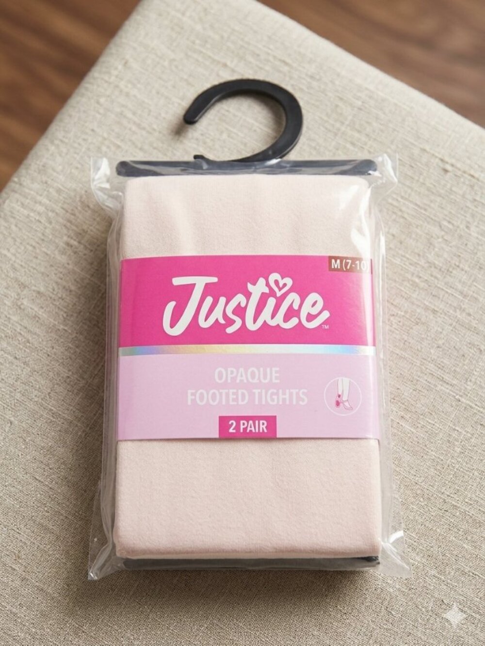 Justice Girls Pink Black Tights 2-Pack M 7-10